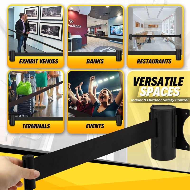 Flexzion Crowd Control Retractable Belt Barrier - 10Ft 3m Wall Mounted Safety Barrier Belt, Queue Line Dividers with Nylon Rope Belt & Sturdy Steel Black Case for Indoor/Outdoor, 2 Pack - Image 5